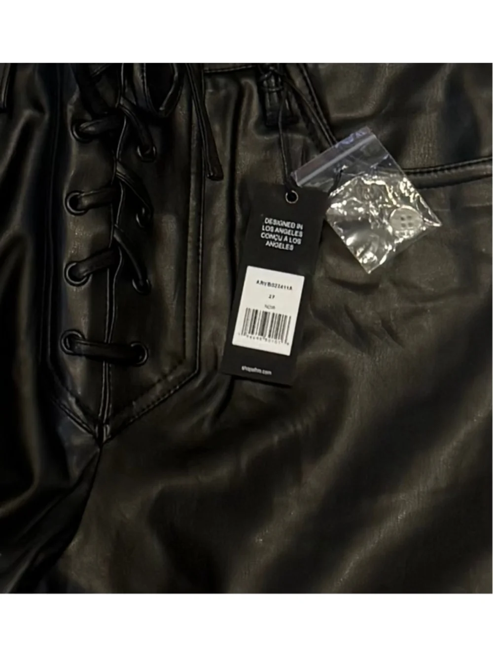 AFRM Astrid Black Vegan Leather Lace Up Flare Pants NWT Size 27
